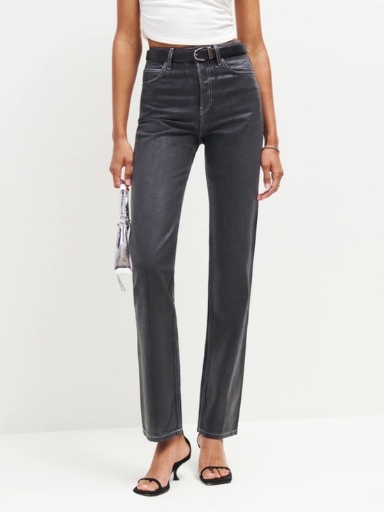 Reformation Denim - New Reformation Cynthia High‎ Rise Straight Long Jeans in Glossy Black Size 27
